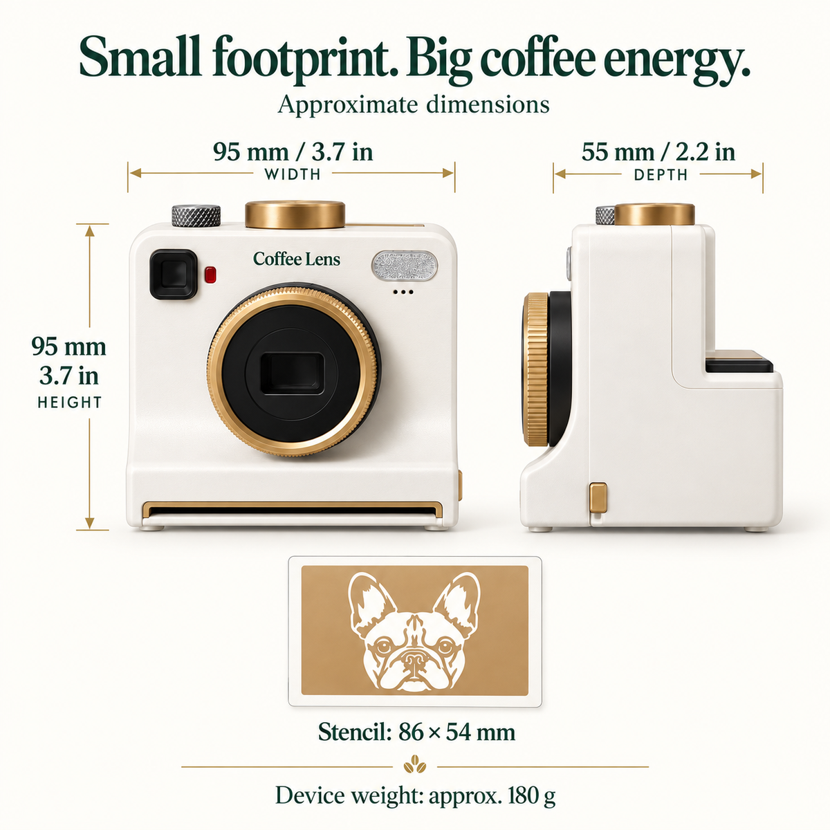 Approximate Coffee Lens and stencil card dimensions