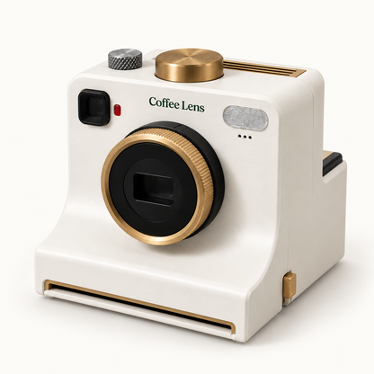 White Coffee Lens stencil printer with gold accents